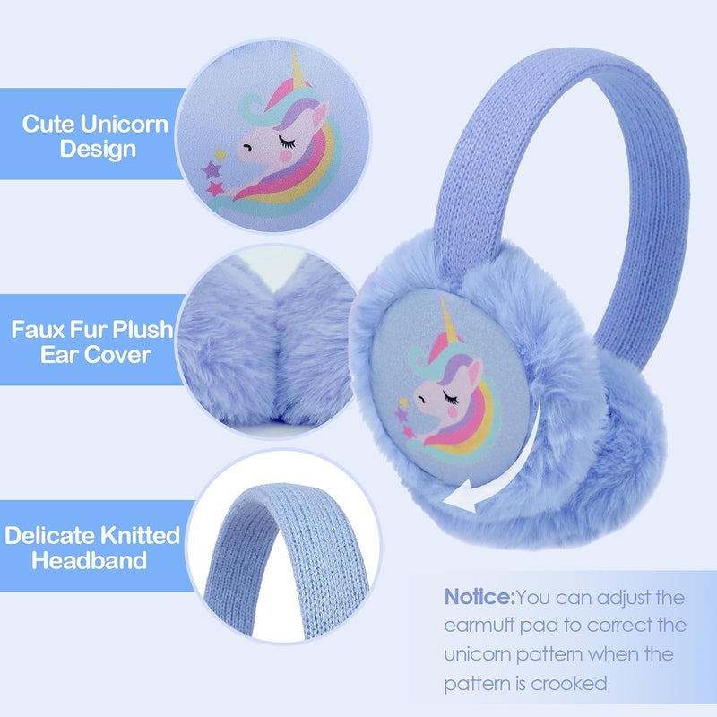 ACTLATI Kids Knit Unicorn Earmuffs and Gloves Set Girls Plush Ear Muffs Winter Outdoor Ear Warmers and Mittens Set - Image 4